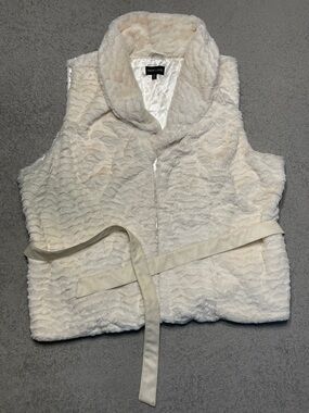 New Look Cream Teddy Faux Fur Vest with Tie Belt